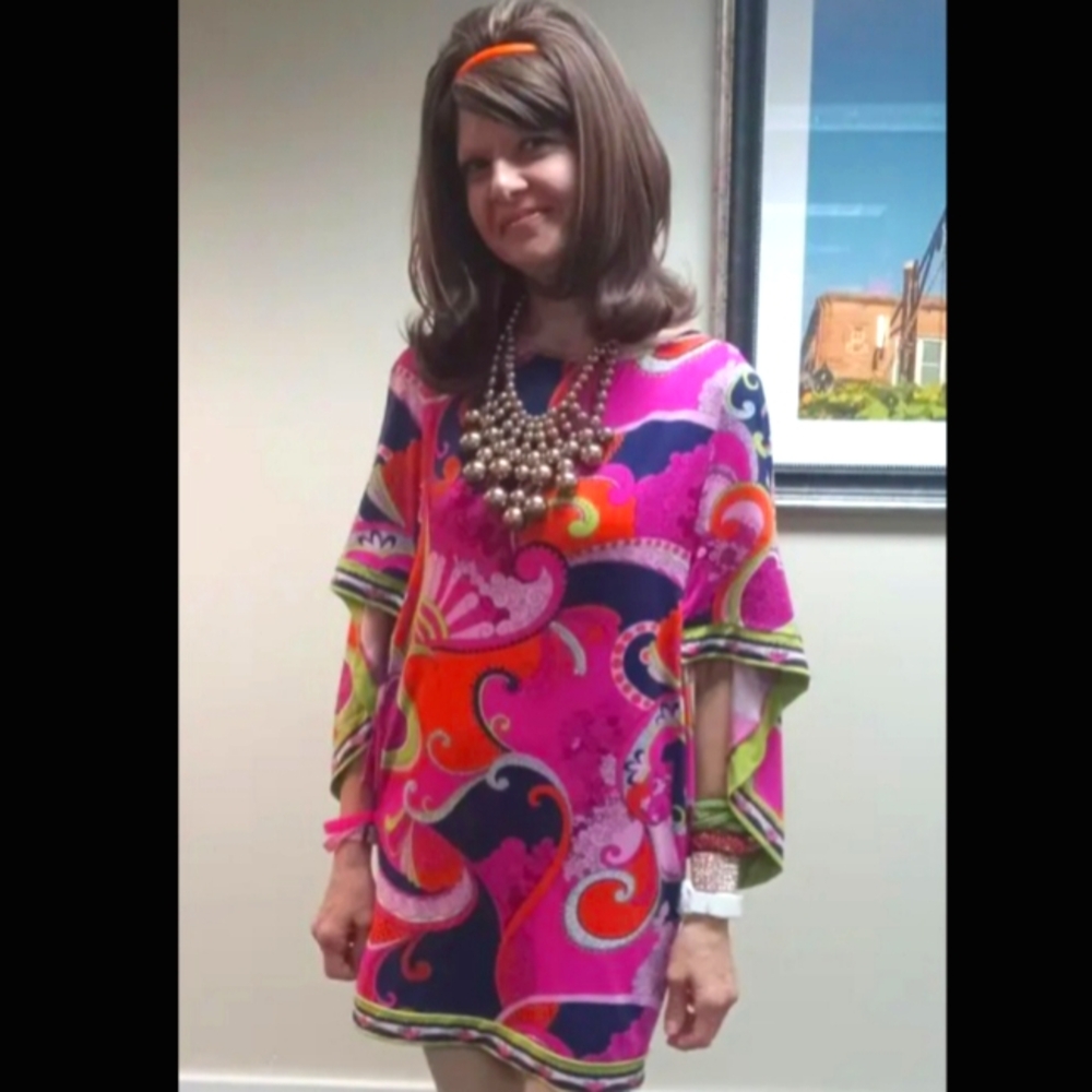 Trina Turk Floral Tunic Colorful Preppy Batwing Sleeve Oversize Womens Size XS